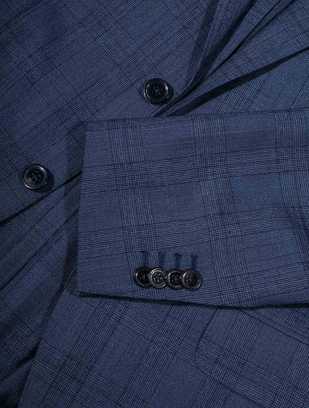 Louis Copeland Plaid Check Three Piece Suit Blue AI3