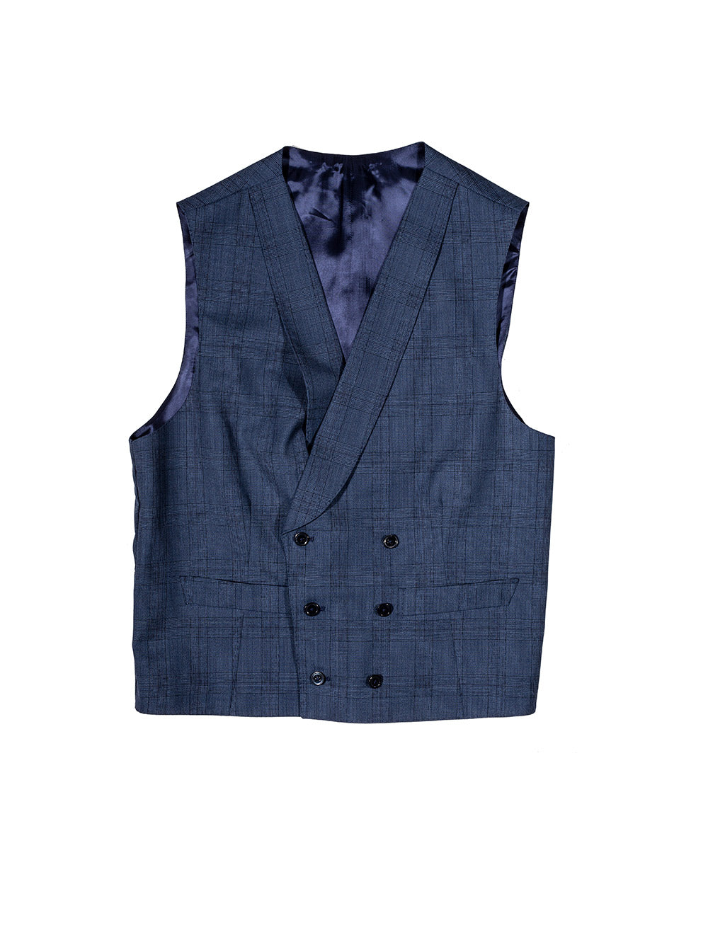 Louis Copeland Plaid Check Three Piece Suit Blue AI5