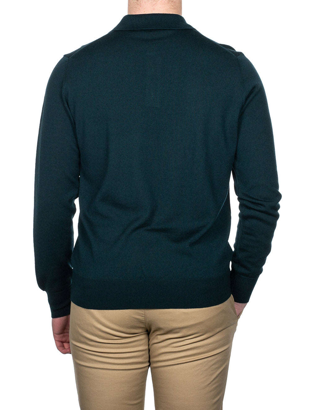 Louis Copeland Merino Long Sleeve Polo Green AI2