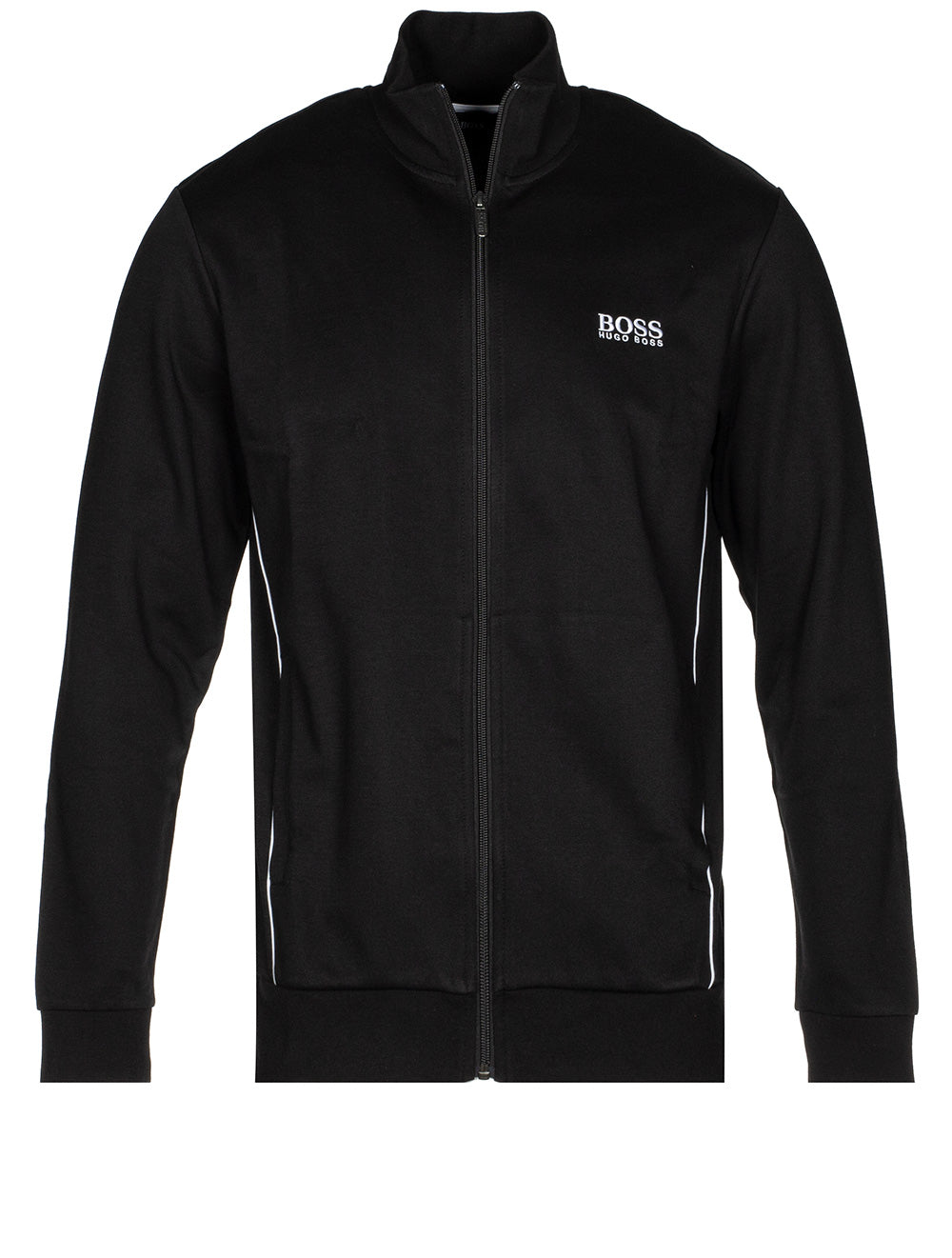 Hugo Boss Logo Loungewear Jacket in Cotton-blend Pique Black