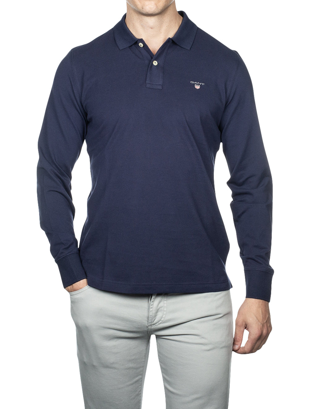 GANT Original Long Sleeve Polo Evening Shirt Blue