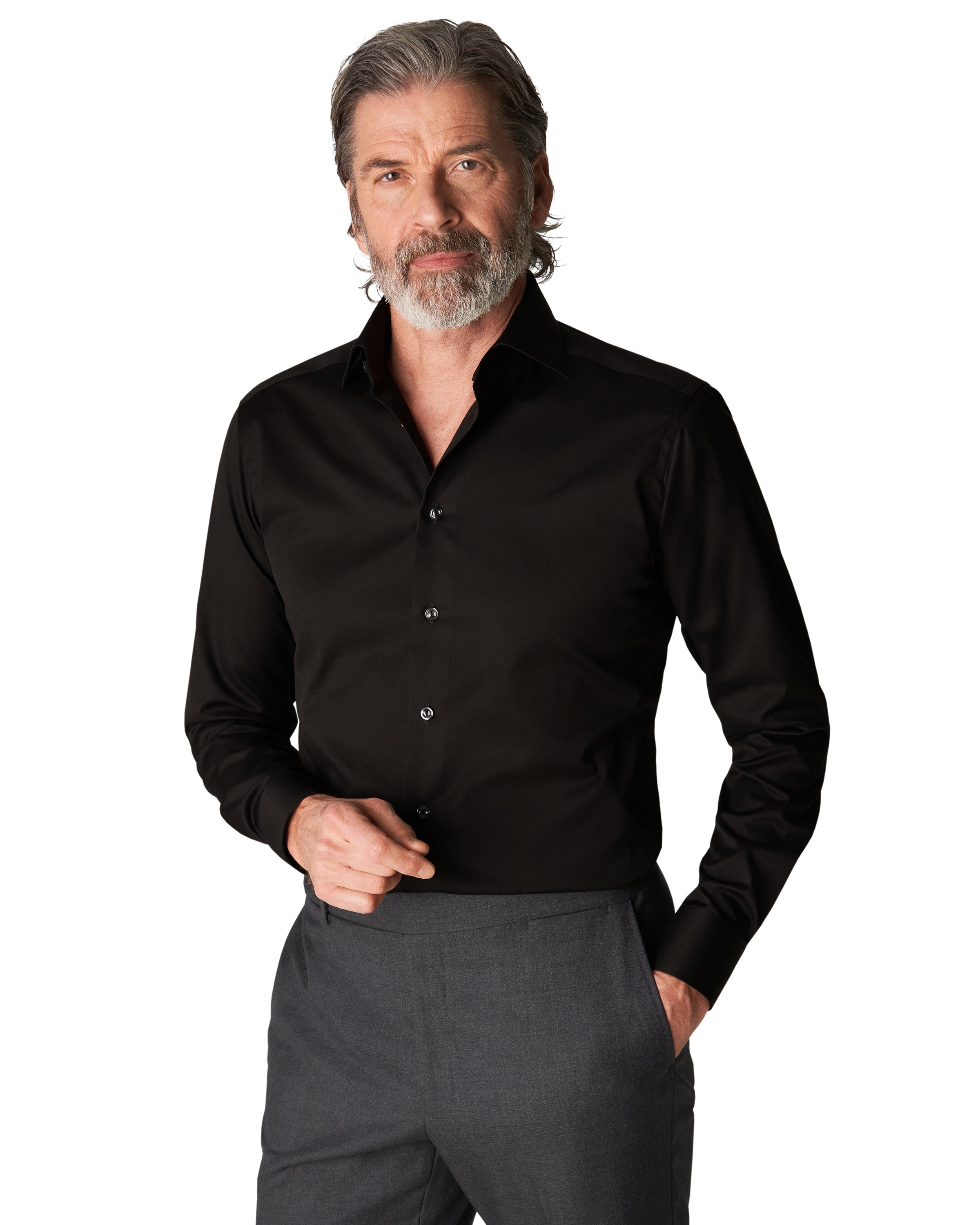 Black Single Cuff Contemporary Fit Shirt