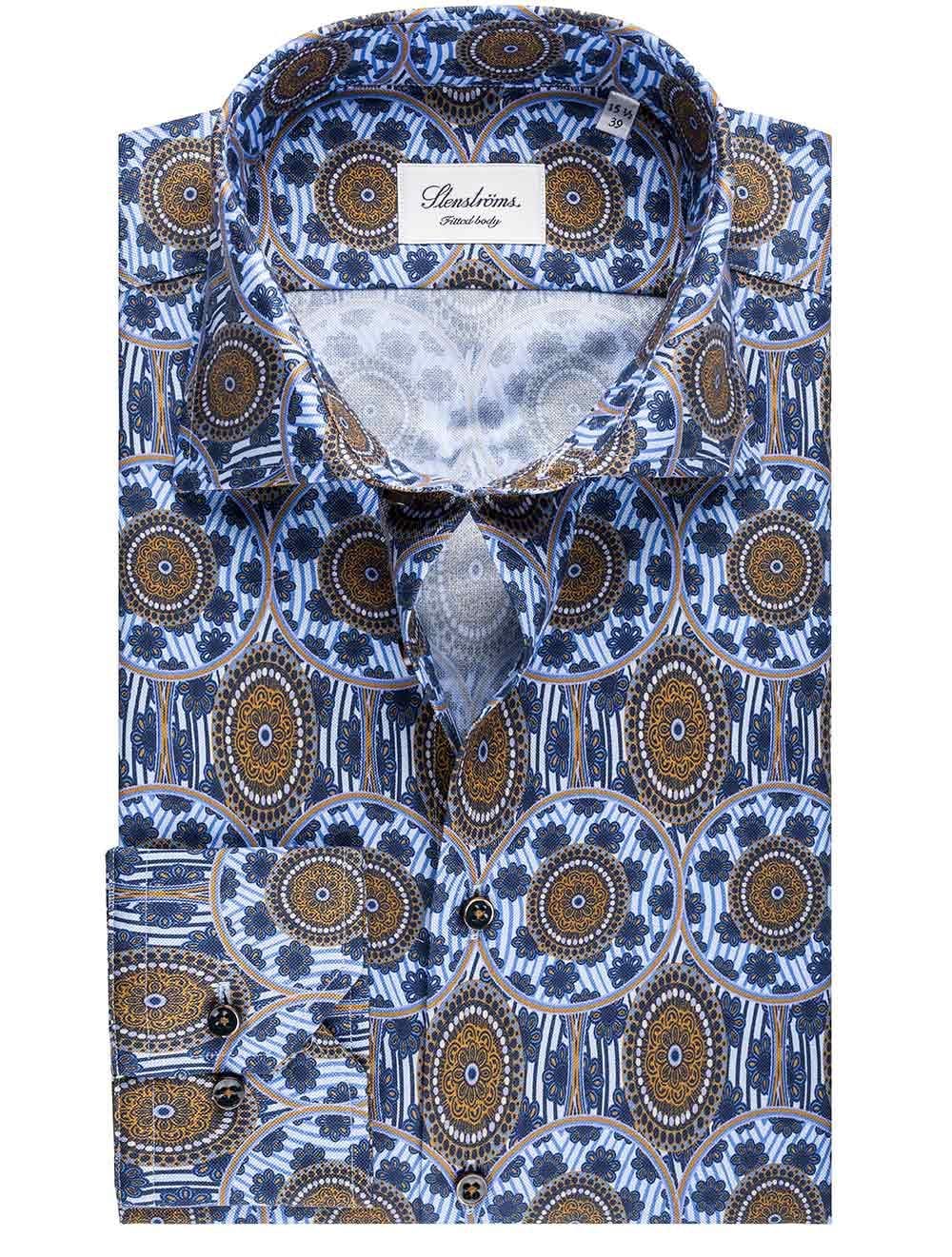 Stenstroms Blue Vintage Floral Print Fitted Body Shirt MI