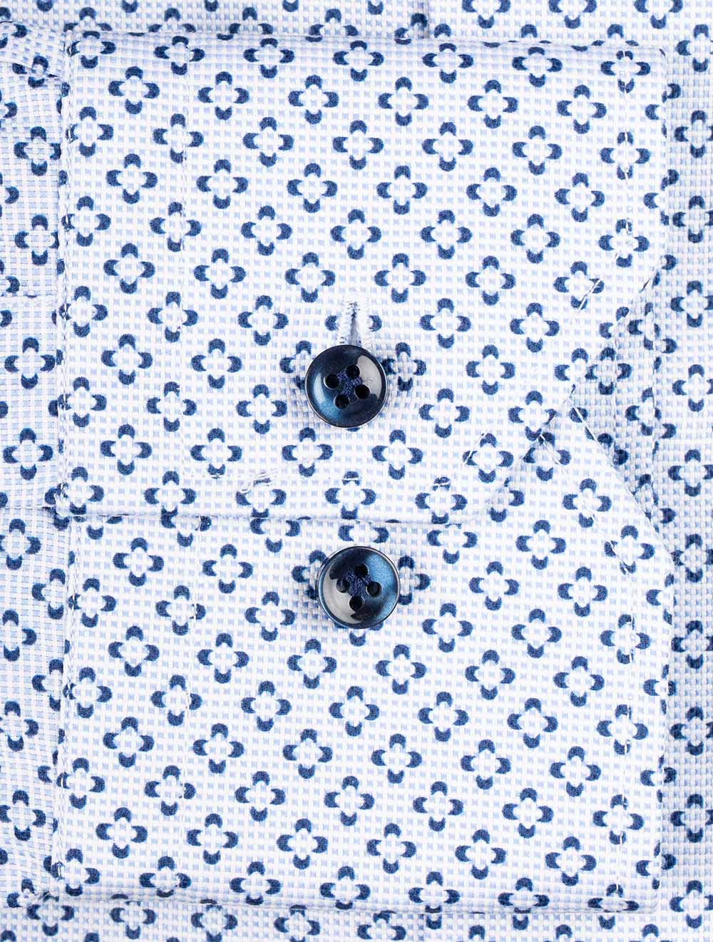 Pattern Single Cuff Shirt With Contrast Buttons Blue